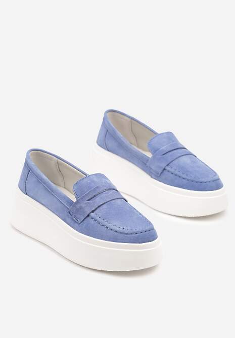 Granatowe Mokasyny ze Skóry Naturalnej na Platformie Eleanine