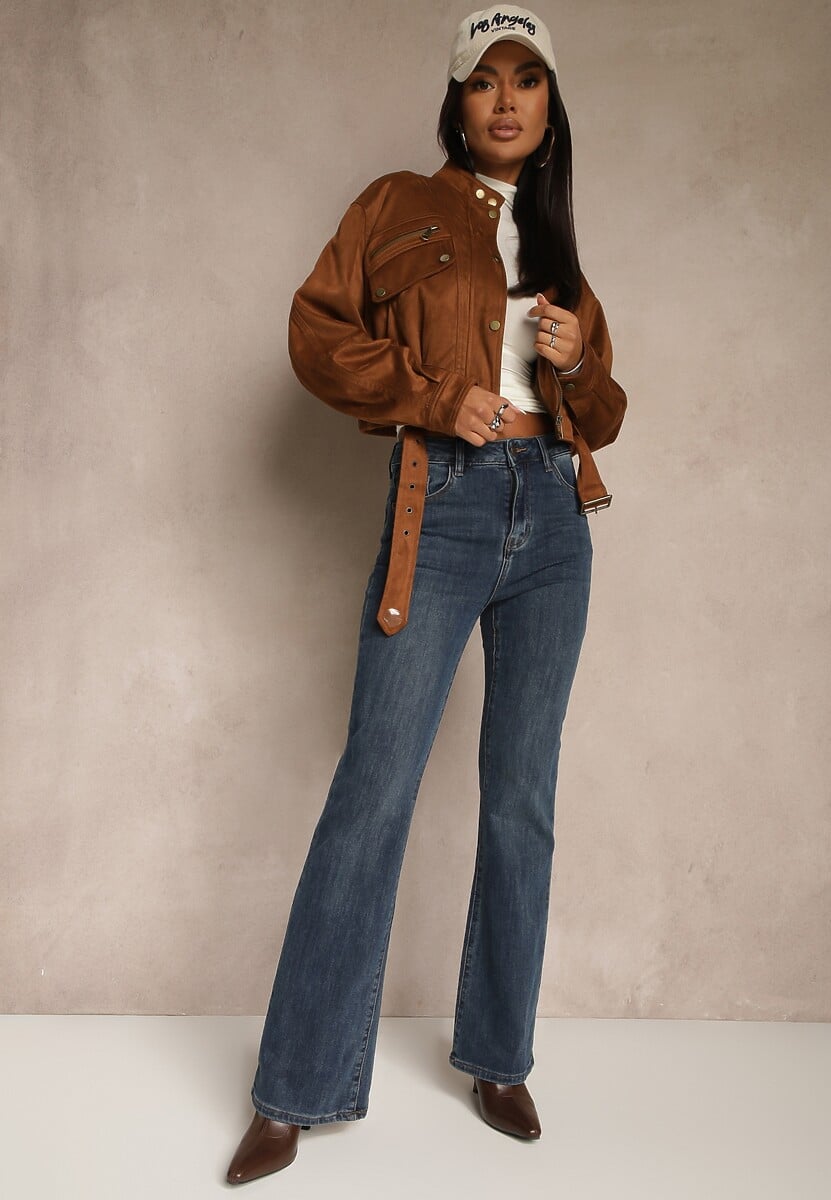 Niebieskie Jeansy z Domieszką Wiskozy o Kroju Flare High Waist Alendria