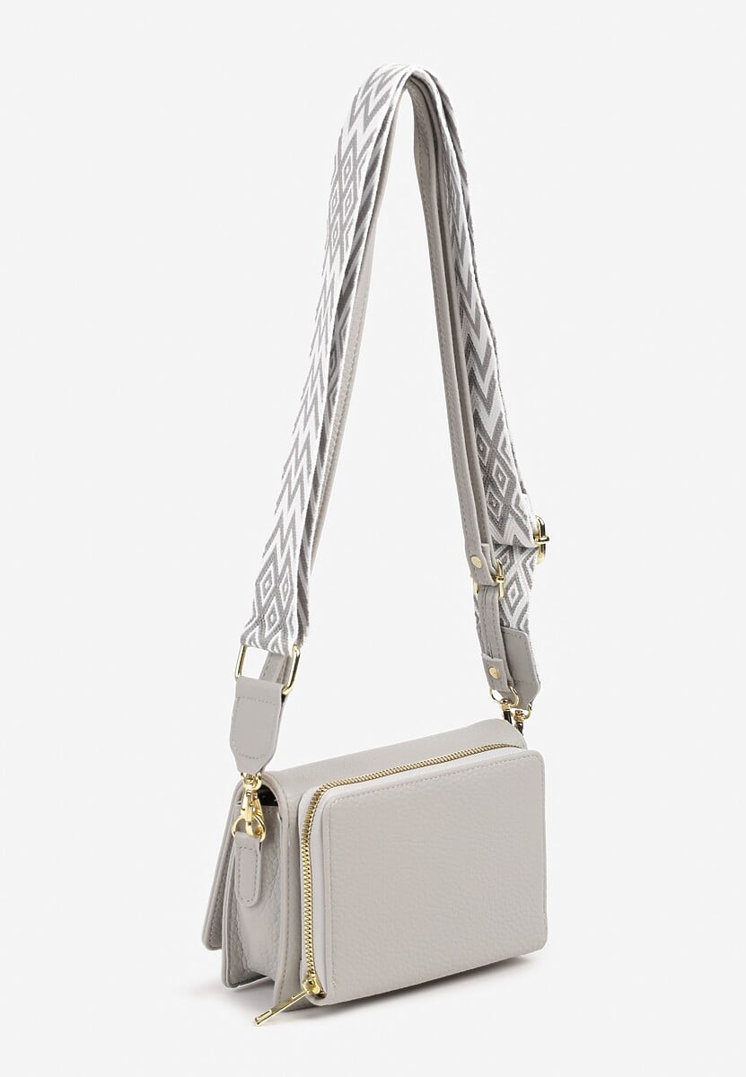 Szara Torebka na Ramię z Odpinanym Paskiem Metaliczną Aplikacją i Portmonetką Siawenna