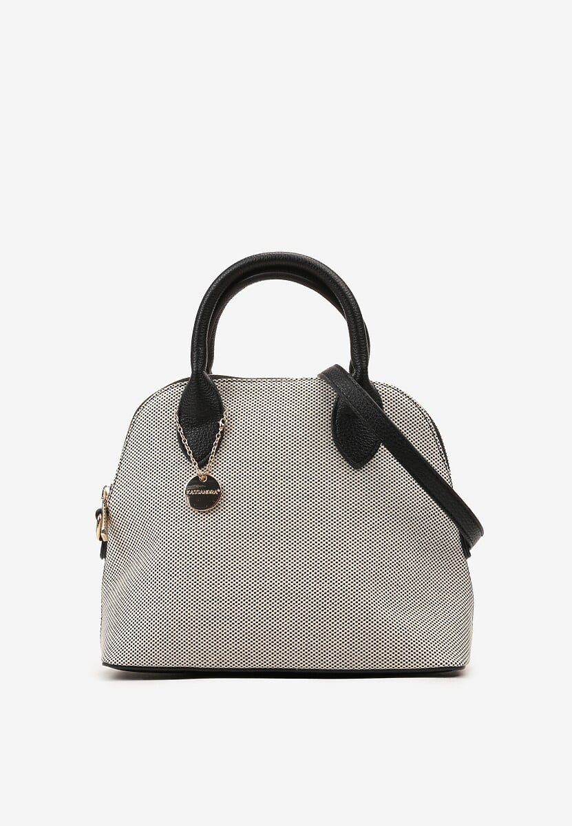 Czarna Torebka z Rączką i Paskiem z Regulacją ze Wstawkami z Ekoskóry i Brelokiem Bonnia