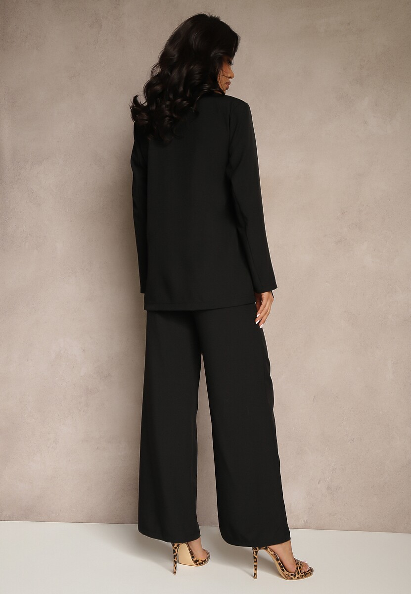Czarny Garnitur Szerokie Spodnie i Asymetryczna Marynarka Pumeira
