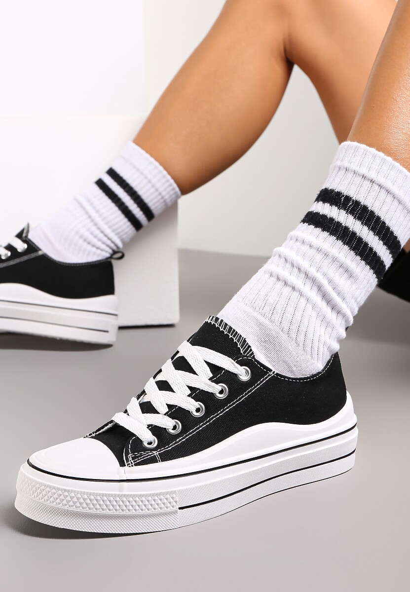 Czarne Sznurowane Trampki na Grubej Podeszwie Dayami