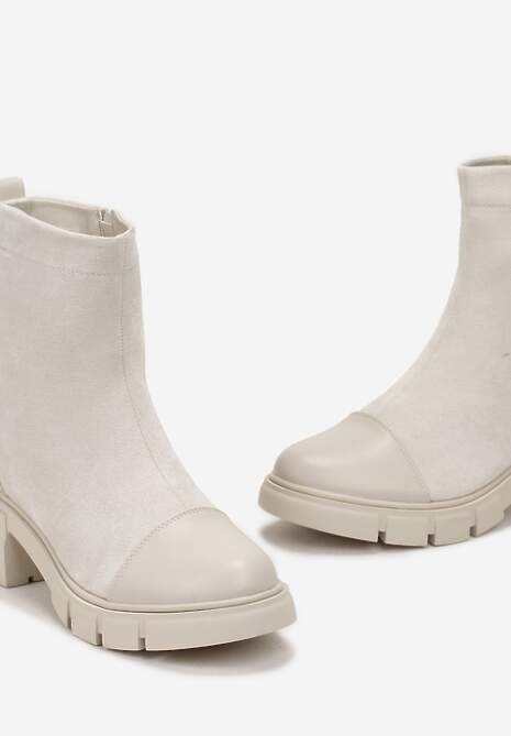 Beżowe Botki za Kostkę na Niskim Obcasie Bellaxa