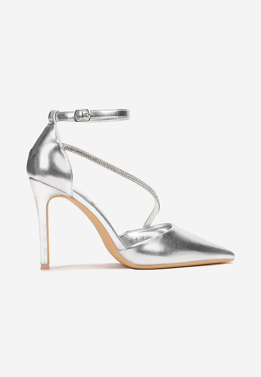 Srebrne Szpilki Zapinane wokół Kostki na Sprzączkę Ozdobione Cyrkoniami Jamesha