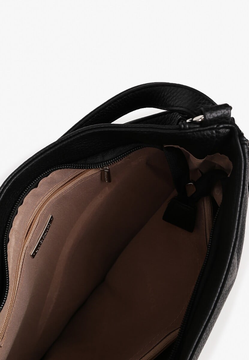 Czarna Torebka na Ramię z Frędzlami i Suwakami Rivkio