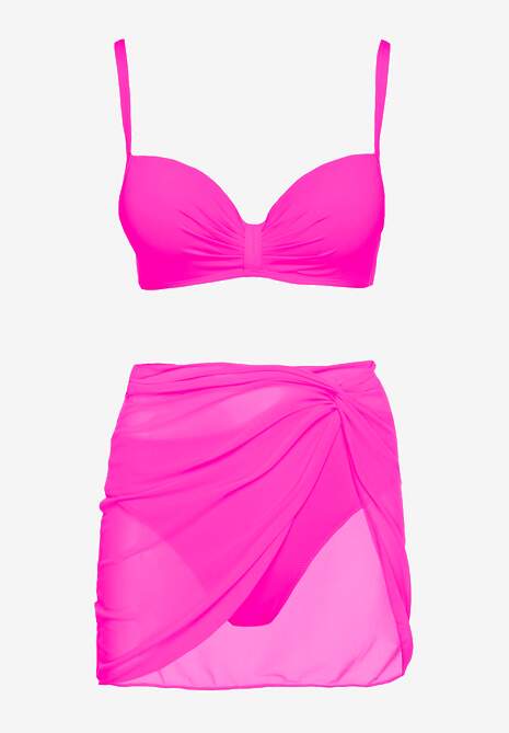 Fuksjowe Bikini Majtki Typu Figi Marszczony Biustonosz i Pareo Natovena