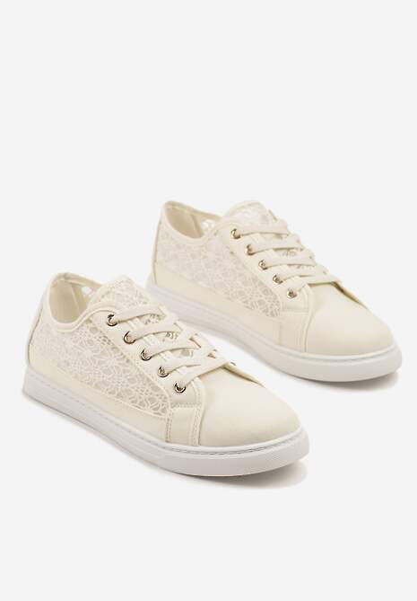 Beżowe Trampki Tenisówki Ozdobione Ażurową Cholewką Xalimi