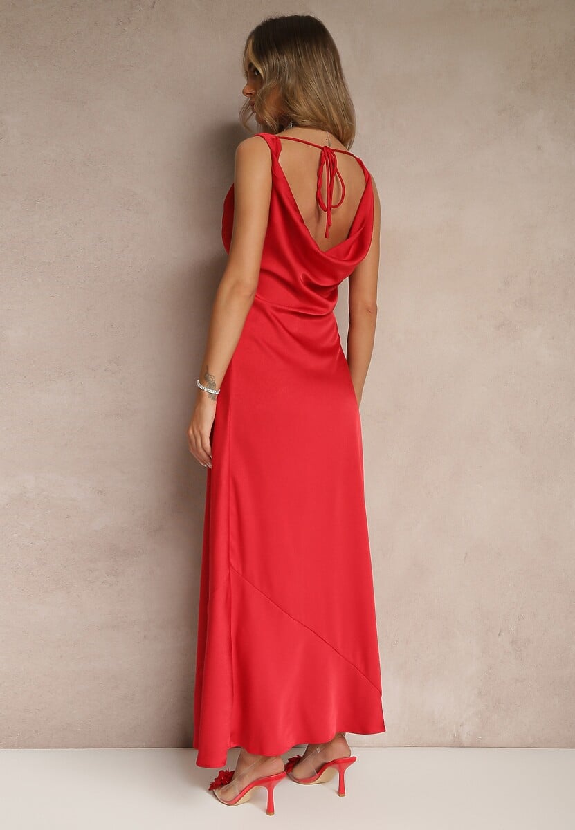 Czerwona Taliowana Sukienka Vices Wiązana przy Karku Zinvea