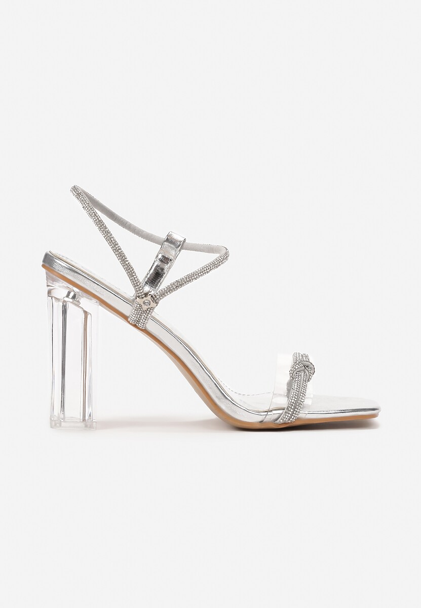 Srebrne Sandały w Cyrkonie na Transparentnym Słupku  Shimam