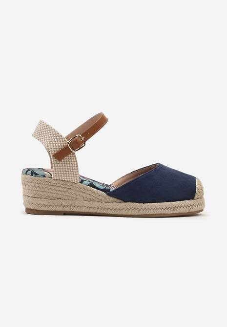Granatowe Sandały Espadryle z Plecionką na Niewysokim Koturnie Debranella