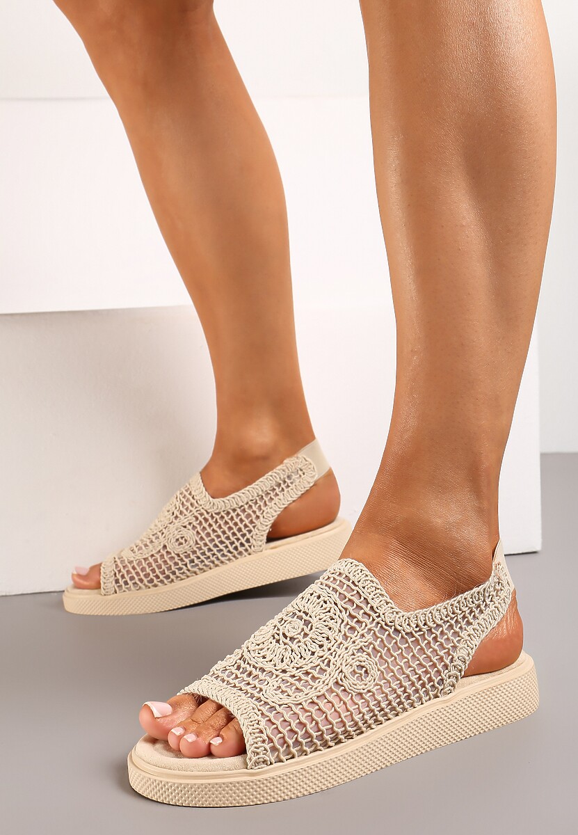 Beżowe Stylowe Sandały z Plecionymi Detalami i Paskiem na Piętę Matirra