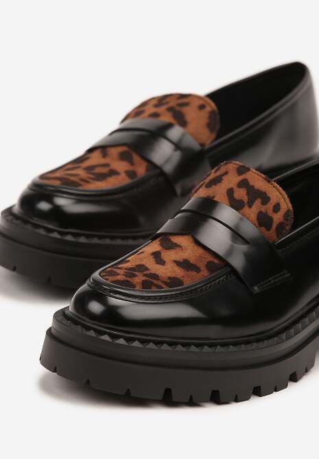 Panterkowe Mokasyny Lakierowane na Tłoczonej Platformie Livendie
