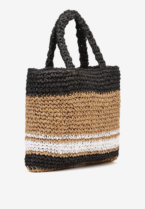 Brązowa Pleciona Torebka w Stylu Boho Ozdobiona Napisem Oegelia