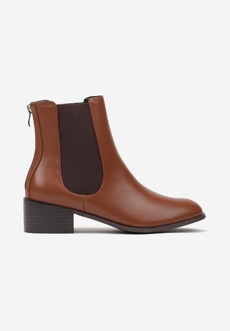 Brązowe Botki Sztyblety na Słupku z Gumką z Boku Etalira