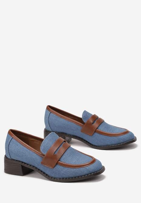 Niebieskie Wsuwane Mokasyny z Płaskim Obcasem i Paskiem z Przodu Mauvela