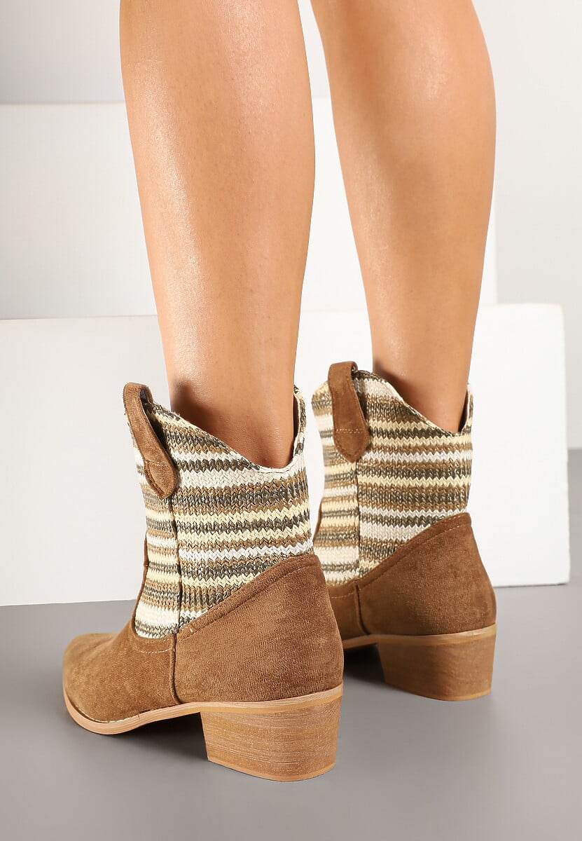 Beżowe Botki Typu Kowbojki na Niskim Obcasie Elearisha