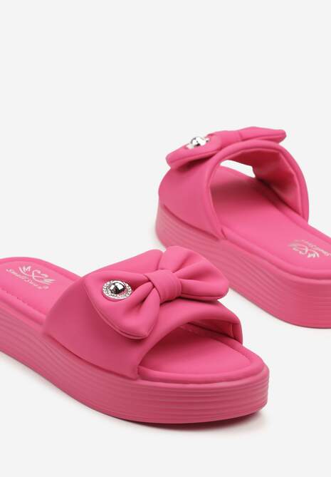 Fuksjowe Klapki na Niskiej Platformie z Kokardą Meririela