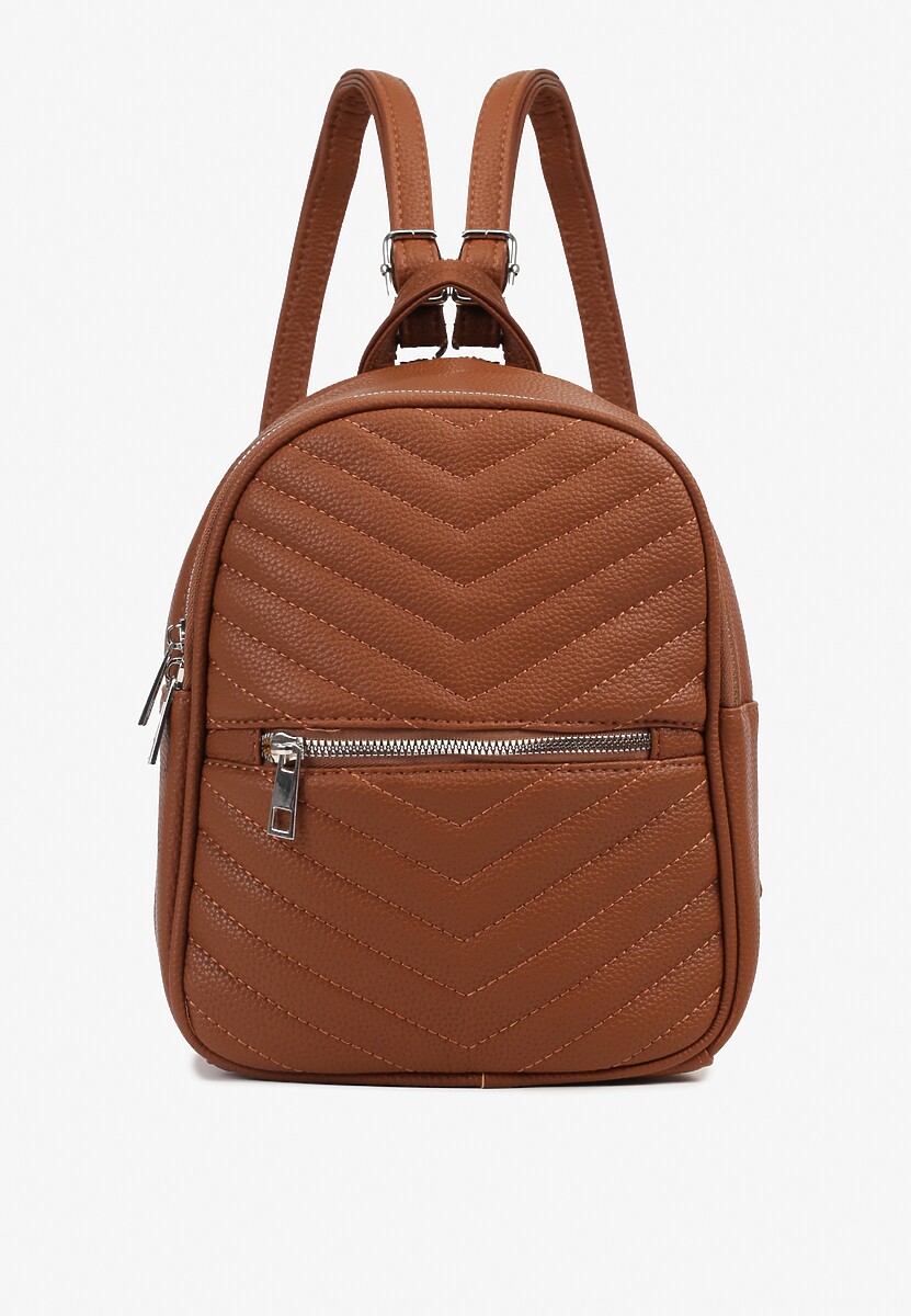 Brązowy Plecak z Pikowanymi Przeszyciami i Dodatkową Kieszenią z Regulowanymi Szelkami Ravindraea