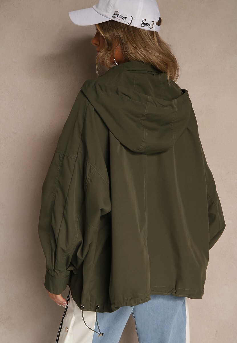 Ciemnozielona Kurtka o Fasonie Oversize z Kapturem Malinessa