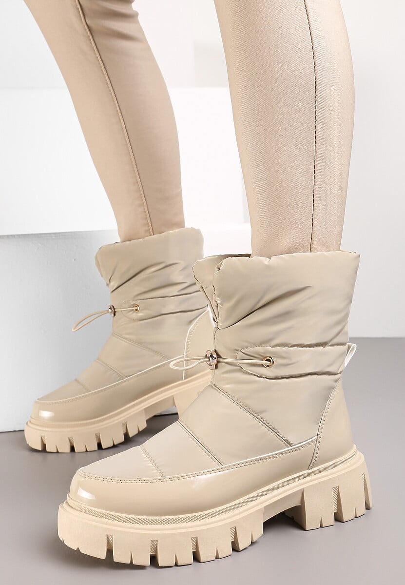 Ciemnobeżowe Śniegowce za Kostkę z Pikowaniem i Ściągaczem Jodera