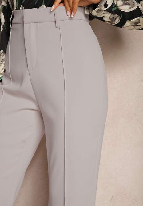 Szare Casualowe Spodnie w Stylu Dzwonów High Waist Uinna