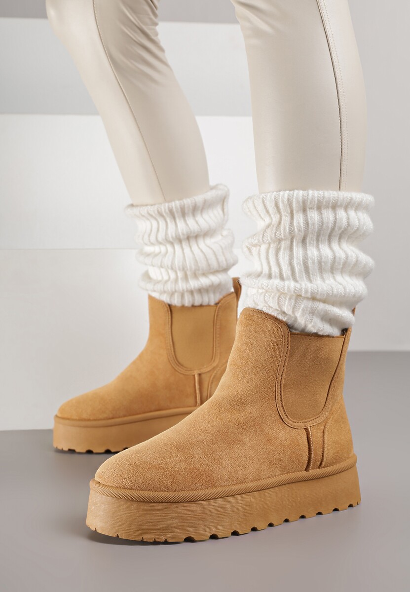 Brązowe Śniegowce na Platformie Typu Sztyblety Ahelina