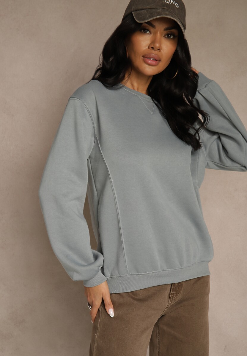 Zielona Bluza z Bawełną i Przeszyciami przy Dekolcie Fezanna