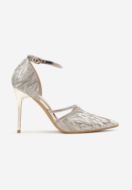 Złote Szpilki z Paskami z Cyrkoniami Wykończone Błyszczącą Nitką Aletiepa