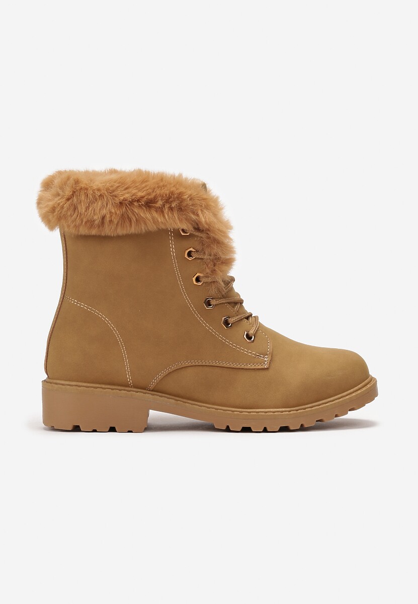 Brązowe Ocieplone Botki Trapery z Futerkiem Wokół Cholewki Atuval