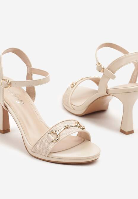 Beżowe Sandały na Szpilce z Metalową Klamrą Zdivira