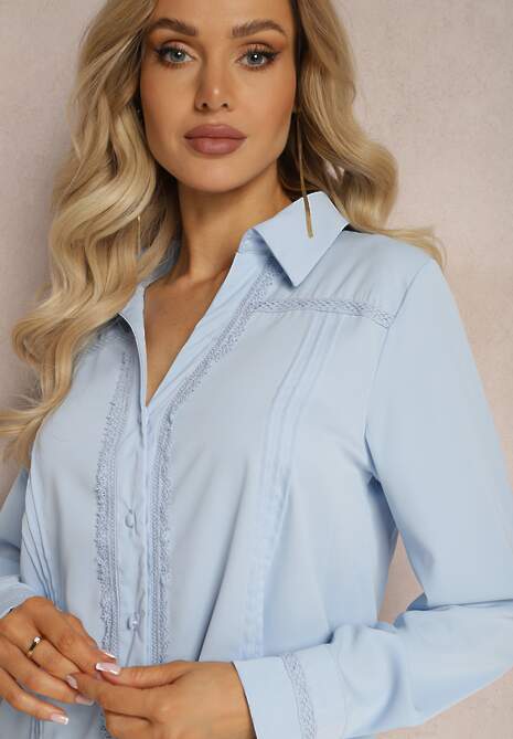 Niebieska Koszula Ozdobiona Subtelną Koronką Anelima