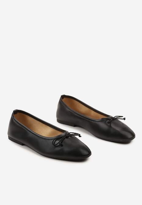 Czarne Casualowe Balerinki na Płaskiej Podeszwie Ozdobione z Przodu Kokardką Ozana
