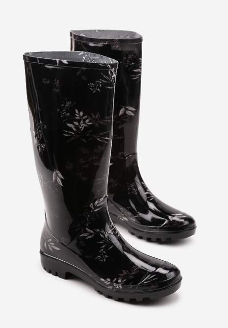 Czarne Kalosze Ozdobione Motywem Liści Rilireia