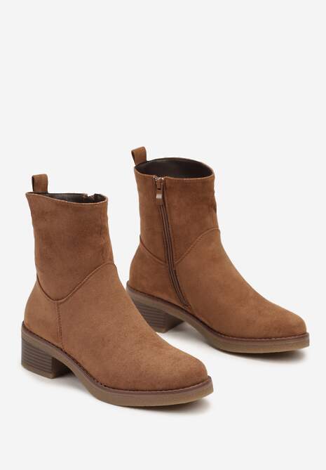 Brązowe Botki na Słupku z Lekkim Ociepleniem Arreina