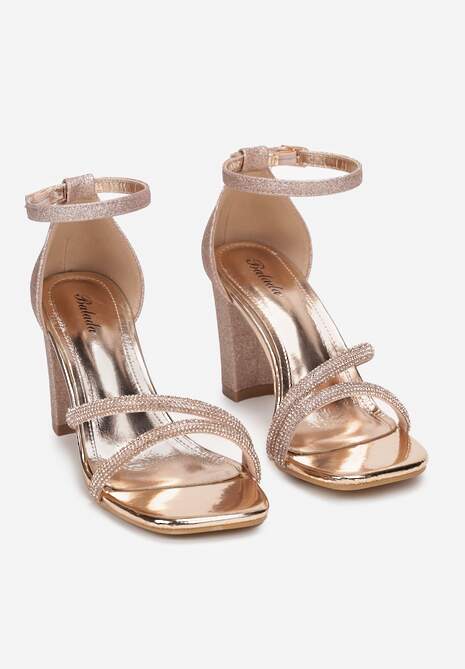 Szampańskie Sandały na Słupku z Brokatem i Cyrkoniami Axerise