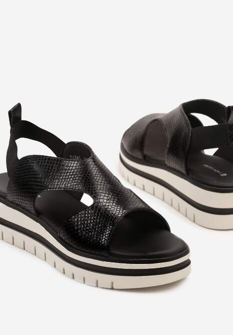Czarne Sandały na Platformie Ozdobione Tłoczeniem Mevalisse