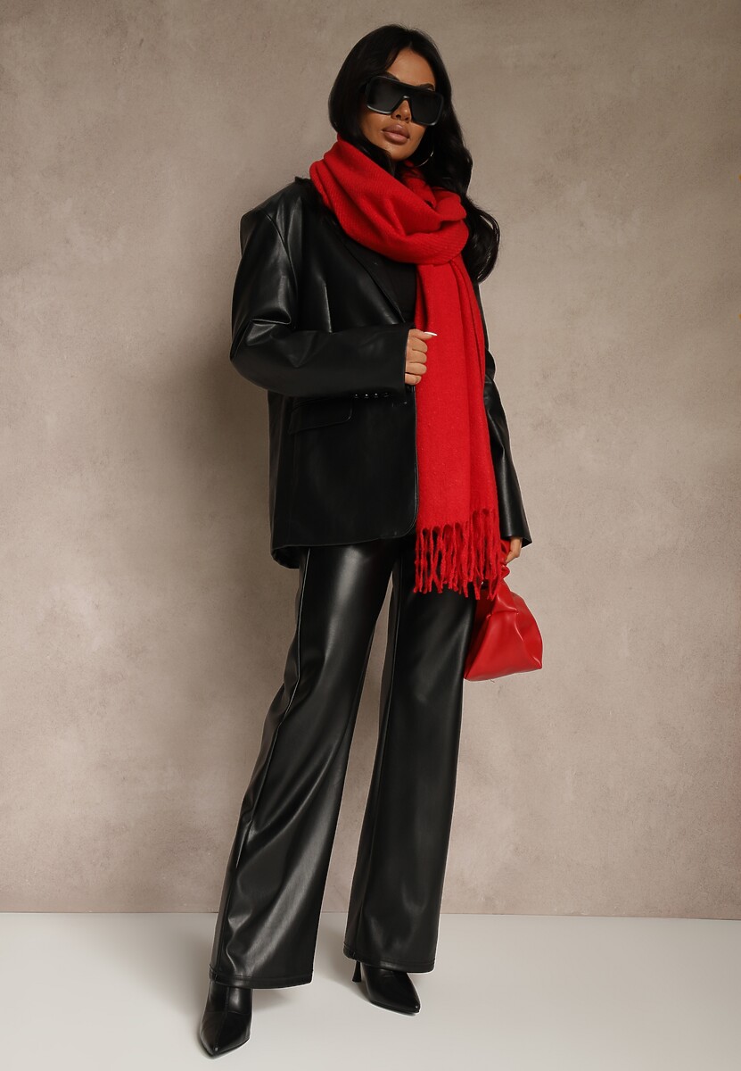 Czerwony Gładki Szalik z Frędzlami Vetimare