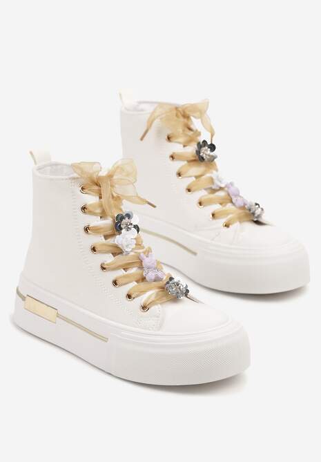 Białe Trampki na Platformie z Wysoką Cholewką Ozdobione Cyrkoniami Fenvisa