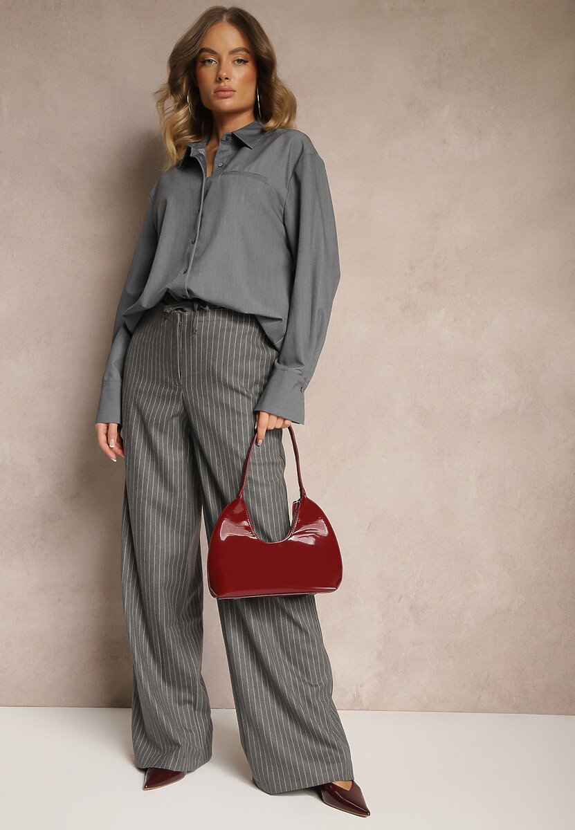 Ciemnoszare Spodnie z Wiskozą w Garniturowym Stylu z Kieszeniami i Wiązaniem Seviara