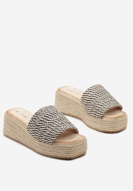 Czarno-Beżowe Casualowe Klapki na Koturnie i Platformie w Stylu Boho  Moonula