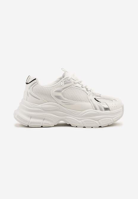 Biało-Srebrne Sneakersy Vices na Platformie Ozdobione Tłoczeniem Natiselle