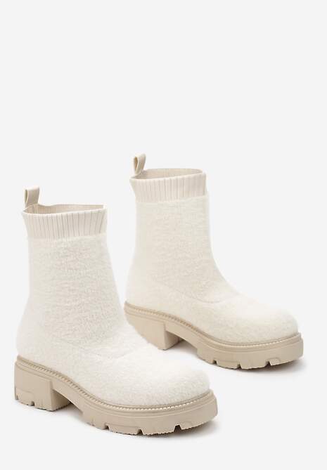 Beżowe Botki na Grubej Podeszwie z Elastyczną Cholewką Kirel