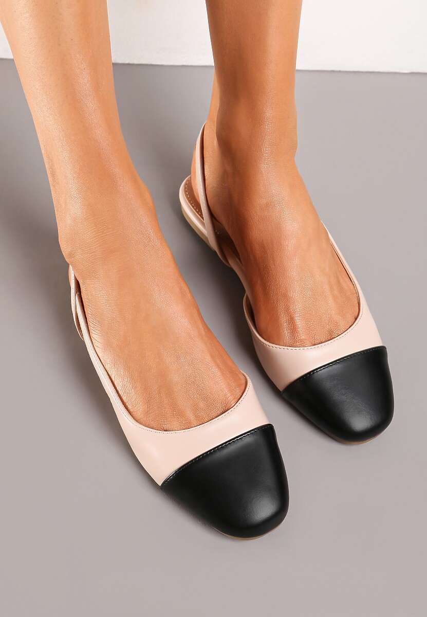 Beżowe Sandały na Płaskiej Podeszwie z Zakrytym Przodem bez Pięty Ozdobione Kontrastującym Noskiem Brianelle