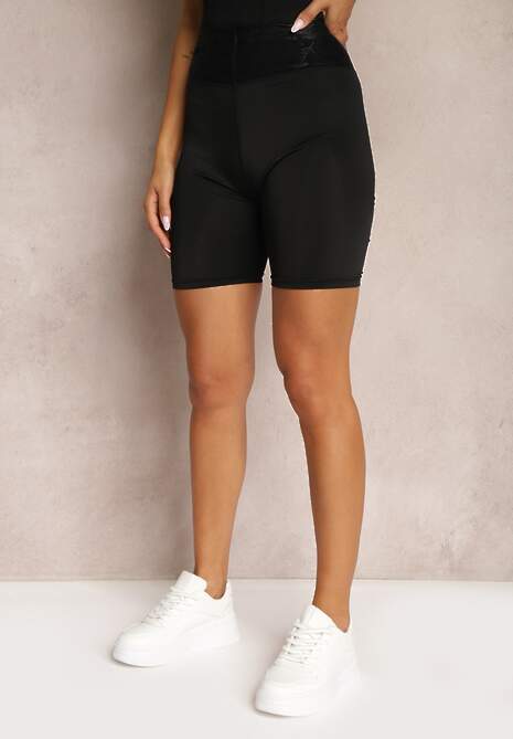 Czarne Kolarki Szorty High Waist z Koronką Cavima