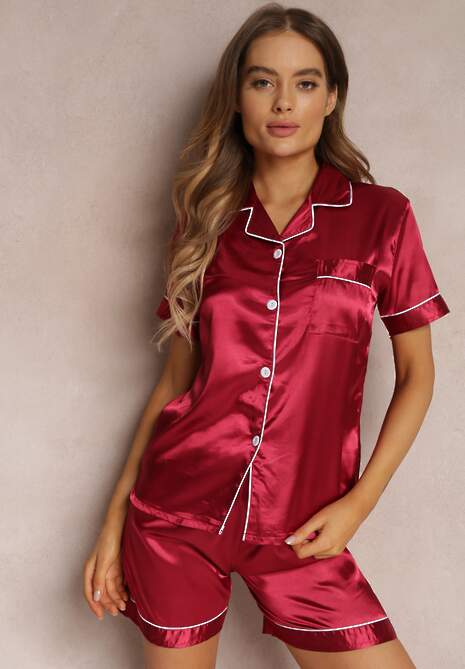 Bordowy Komplet Piżamowy Irobe