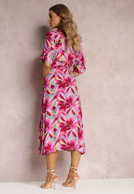 Fuksjowa Sukienka Koszulowa z Wiskozy i Wiązanym Paskiem Batin