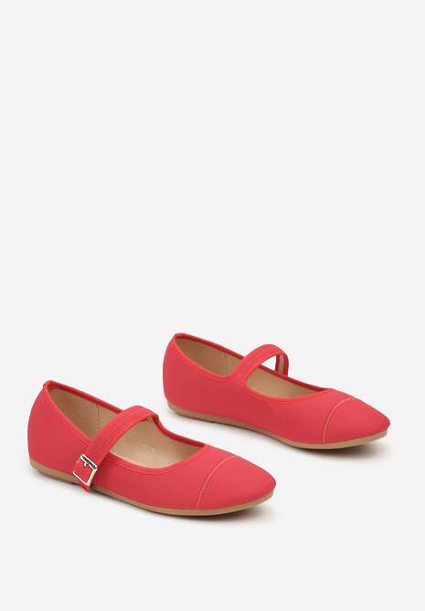 Czerwone Basicowe Balerinki Zdobione Paskiem i Klamerką Avathina