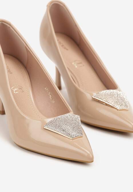 Ciemnobeżowe Szpilki Vices Zdobione Aplikacją z Cyrkoniami Niravine