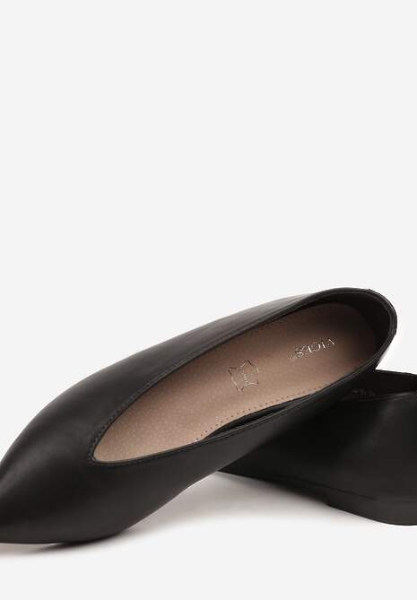 Czarne Balerinki Vices z Wkładką ze Skóry Naturalnej w Klasycznym Stylu Nalivee
