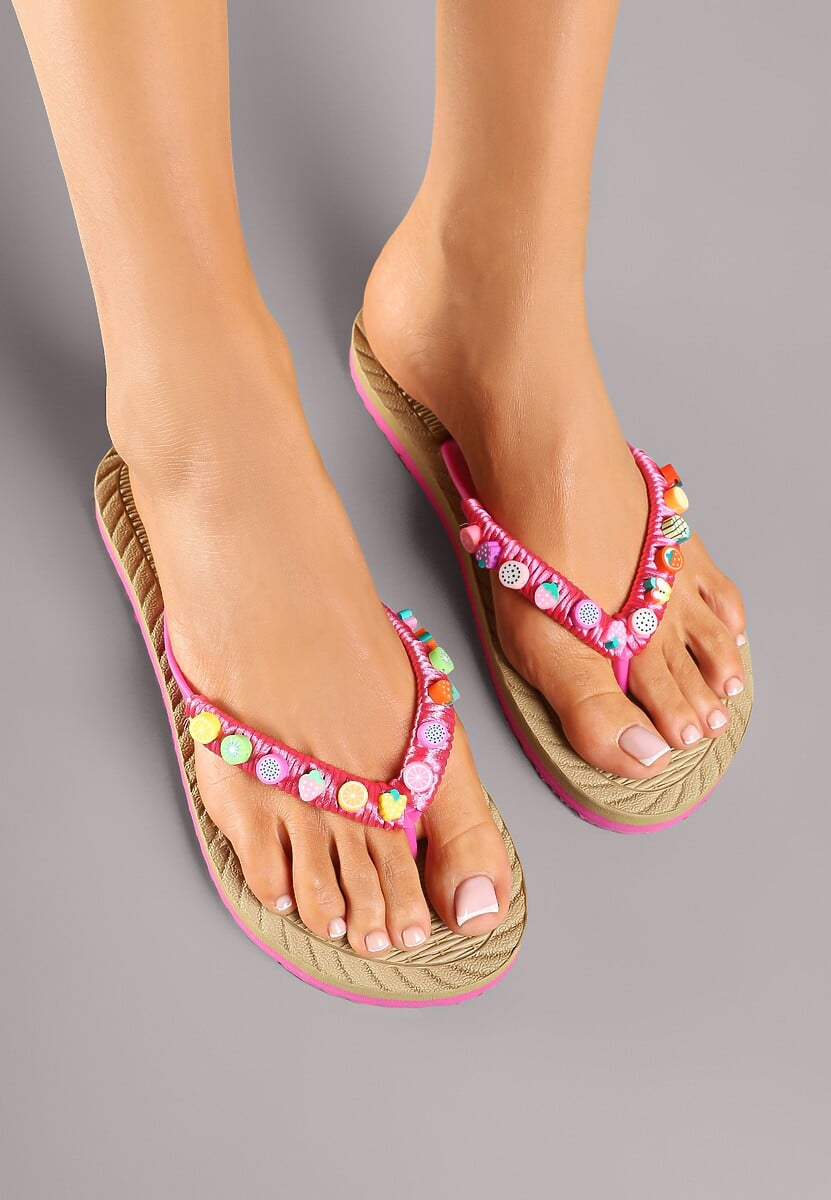 Fuksjowe Japonki na Tłoczonej Podeszwie z Pianki Zdobione Aplikacjami Lorlevi